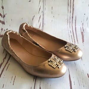 Tory Burch Metallic Rose Gold Flats Loafers Womens Shoes Size 6.5